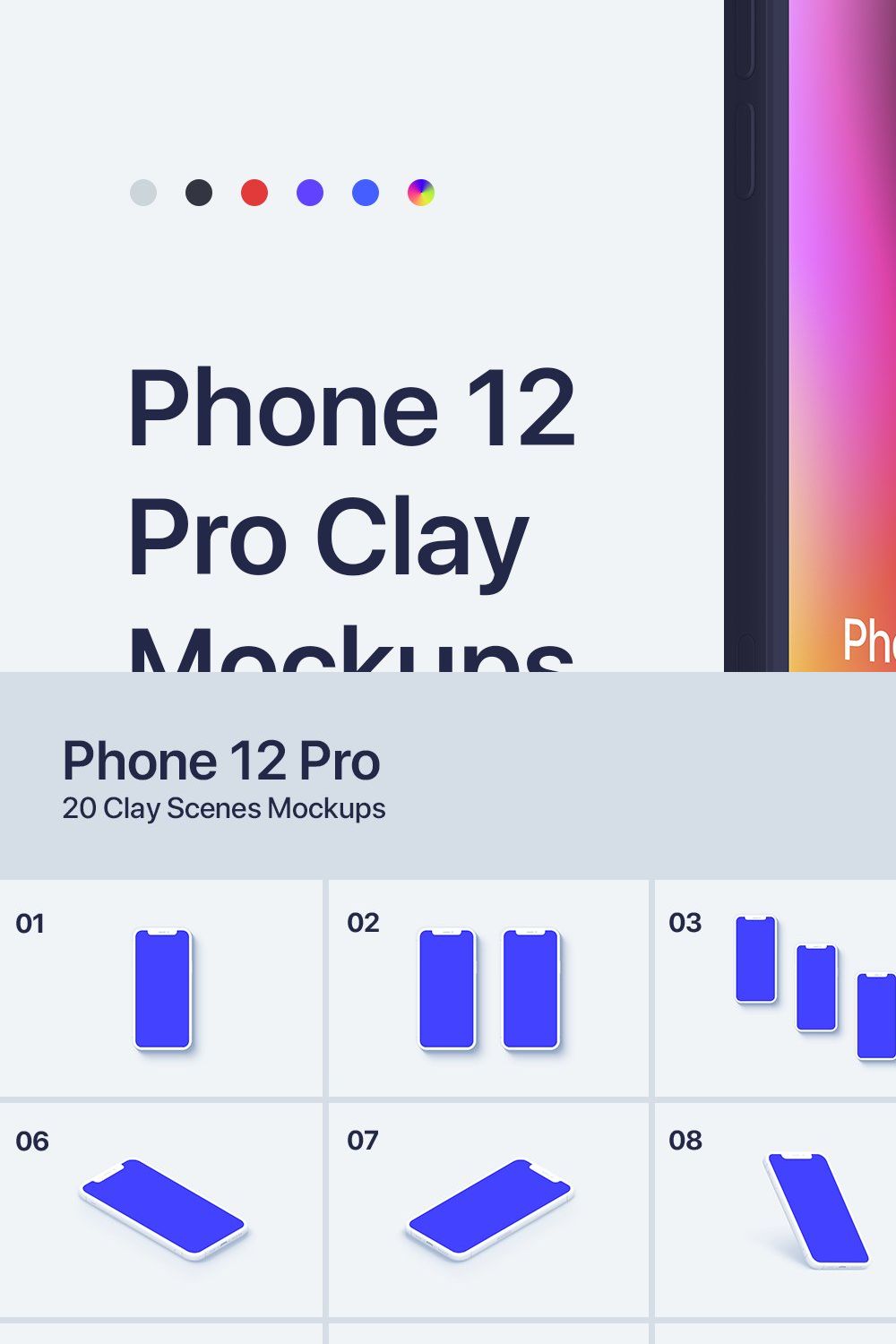 Phone 12 Pro - 20 Clay Mockups pinterest preview image.