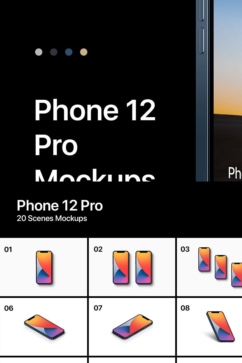Phone 12 Pro - 20 Mockups Scenes pinterest preview image.
