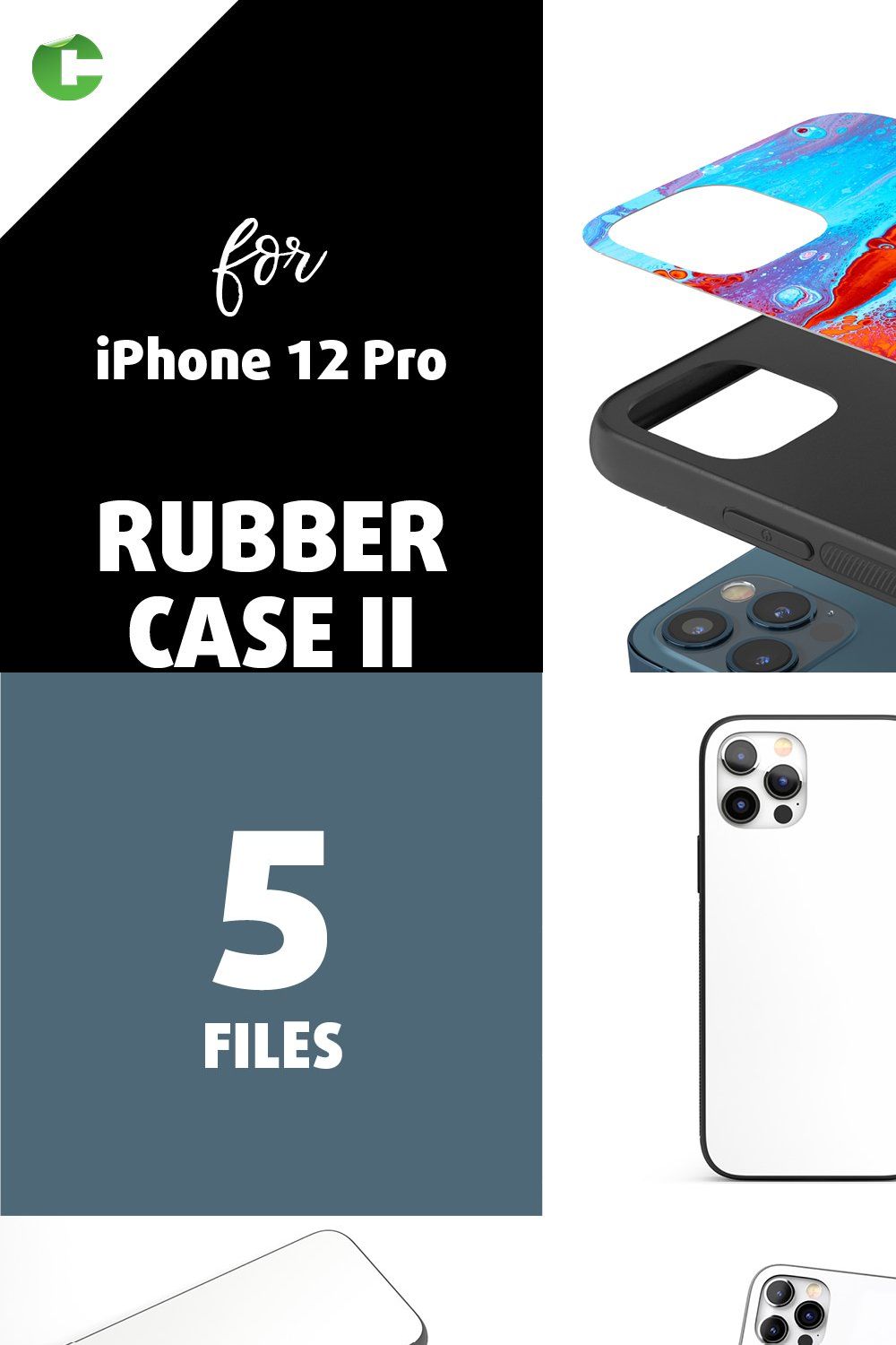 Phone 12 Pro Rubber Case II Mock-up pinterest preview image.