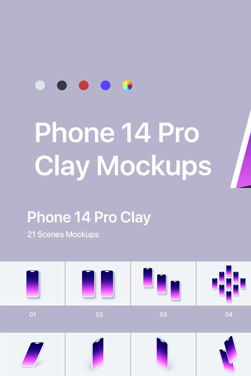 Phone 14 Pro - 21 Clay Mockups pinterest preview image.
