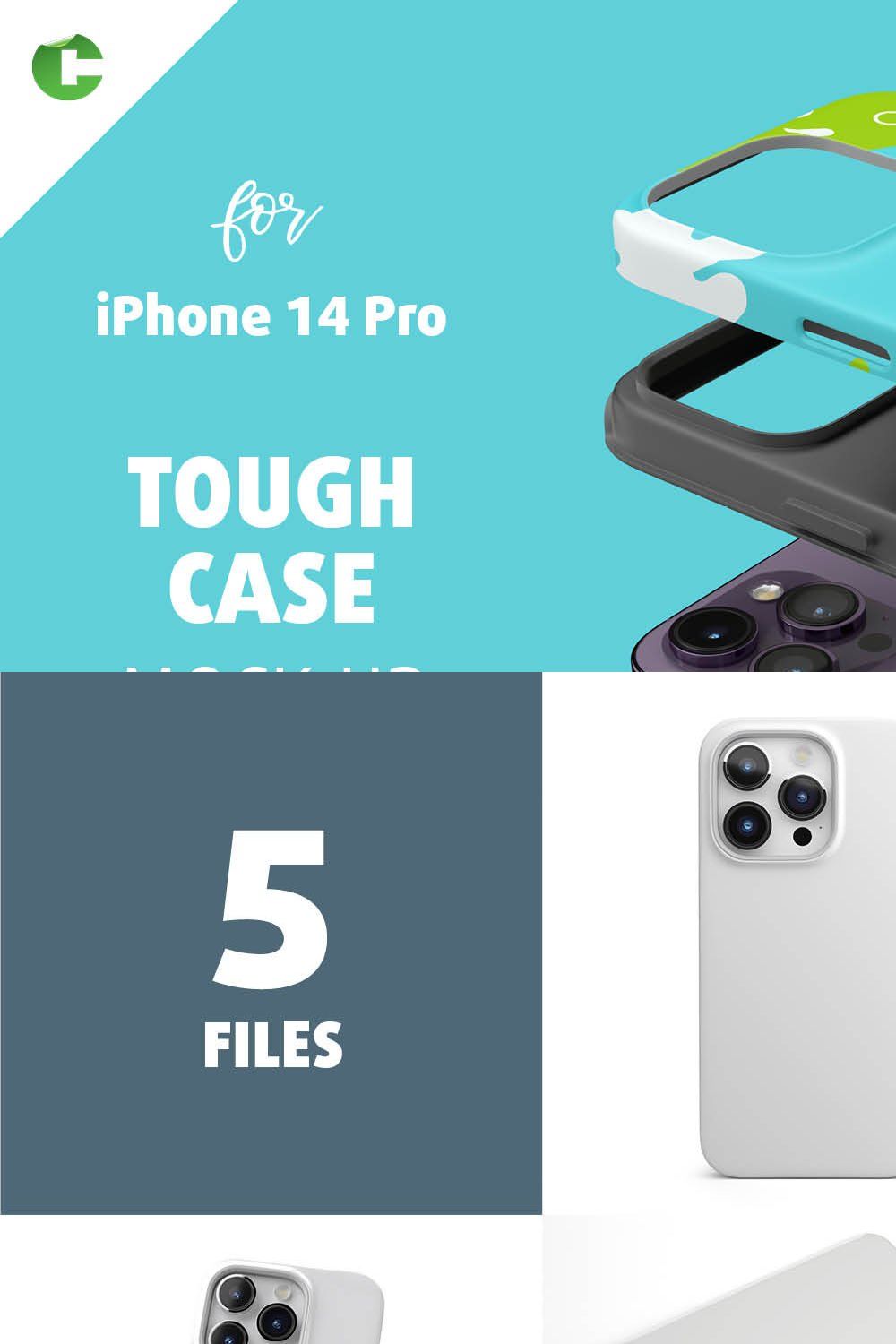 Phone 14 Pro Tough Case Mock-up pinterest preview image.