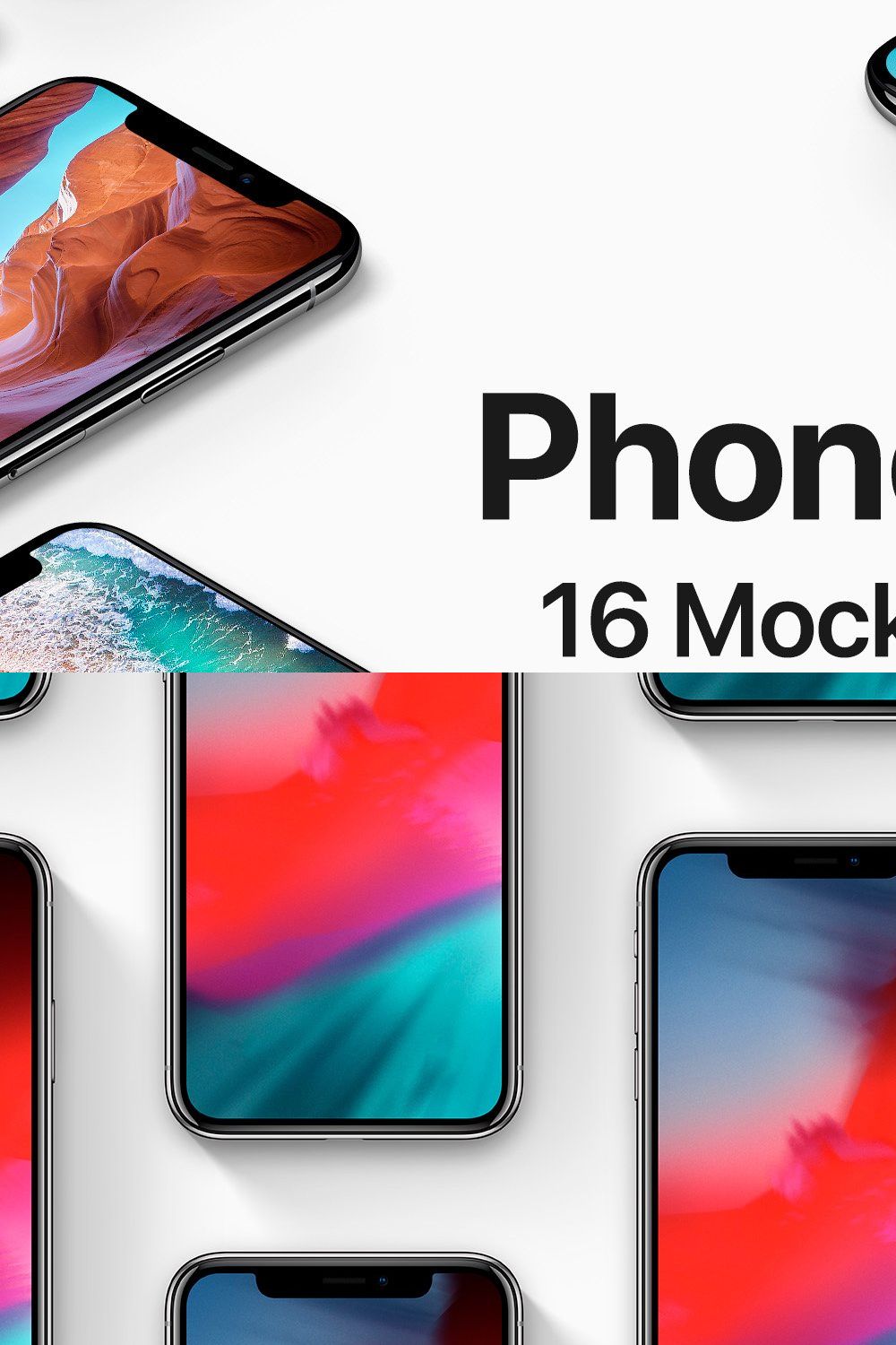 Phone X 16 Mockups pinterest preview image.