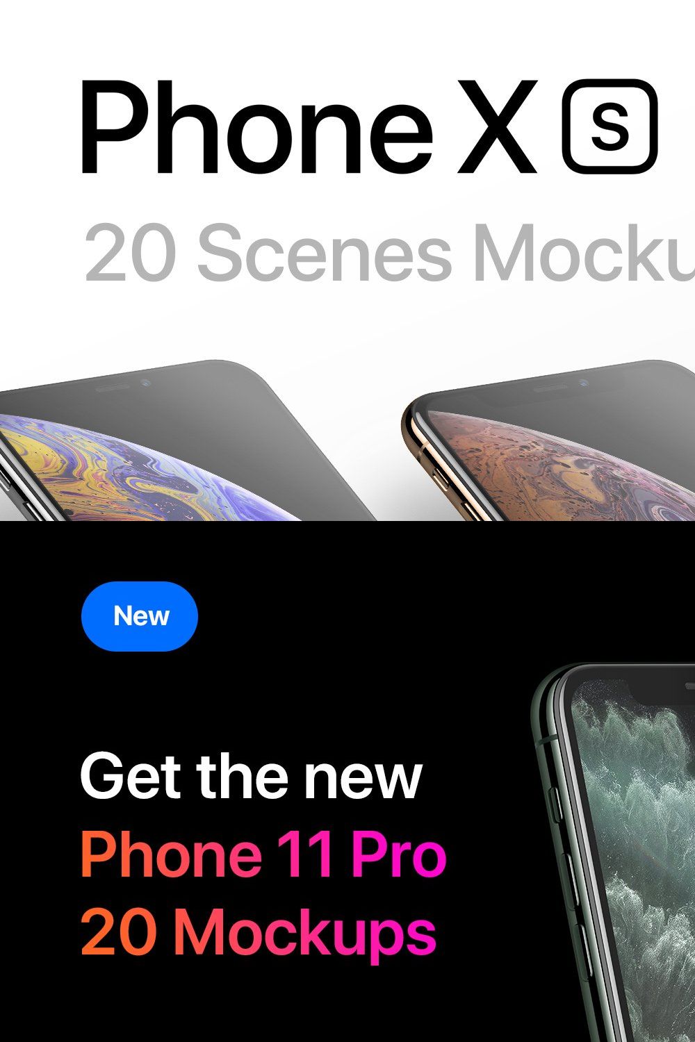 Phone XS 20 Mockups Scenes 5K - PSD pinterest preview image.