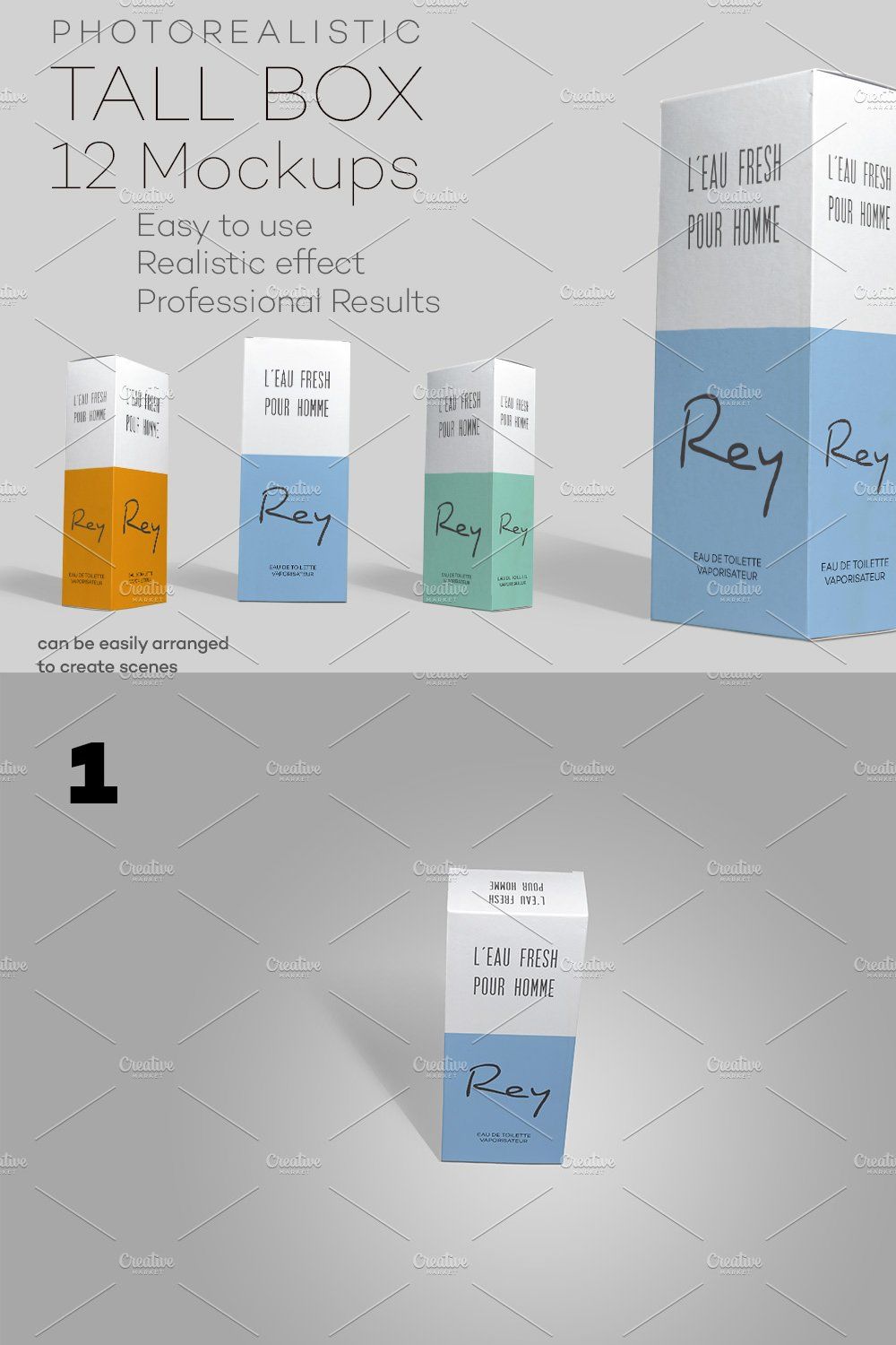 Photorealistic Tall Box - 12 Mockups pinterest preview image.