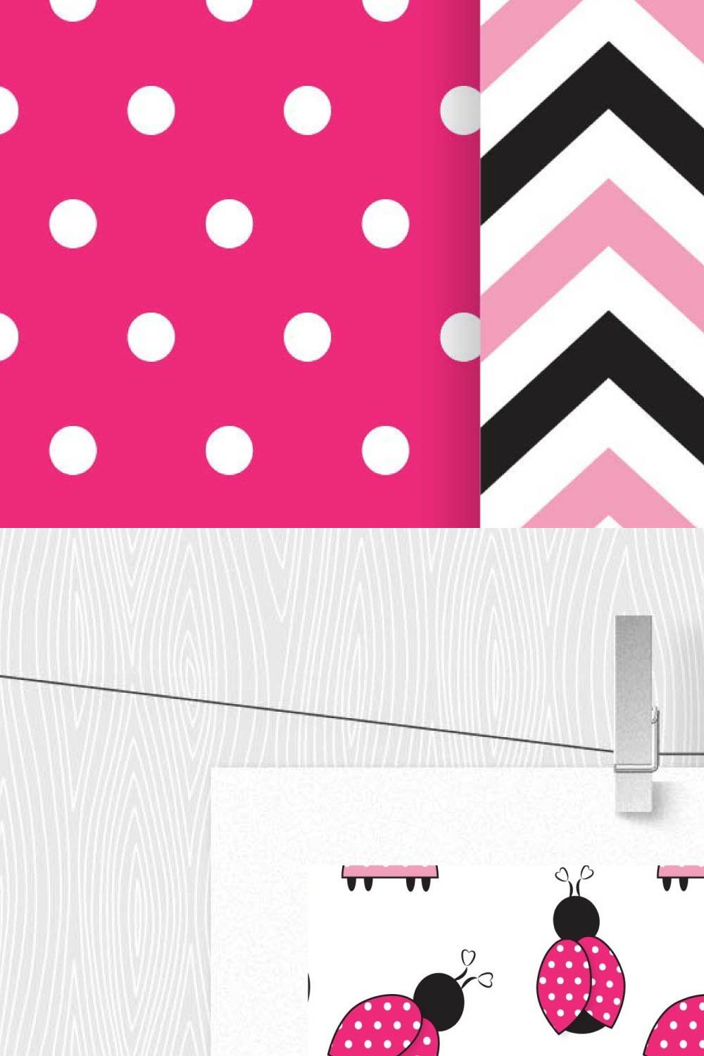 Pink Ladybug Digital Paper Pattern pinterest preview image.