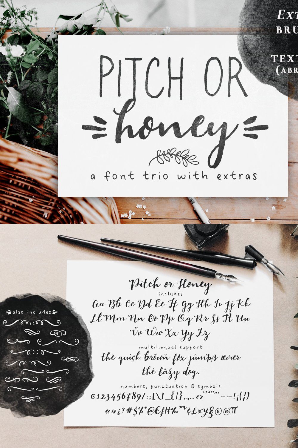 Pitch or Honey font trio pinterest preview image.