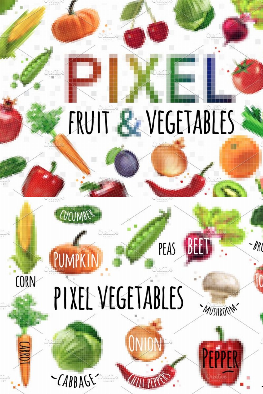 Pixel Fruit & Vegetables pinterest preview image.