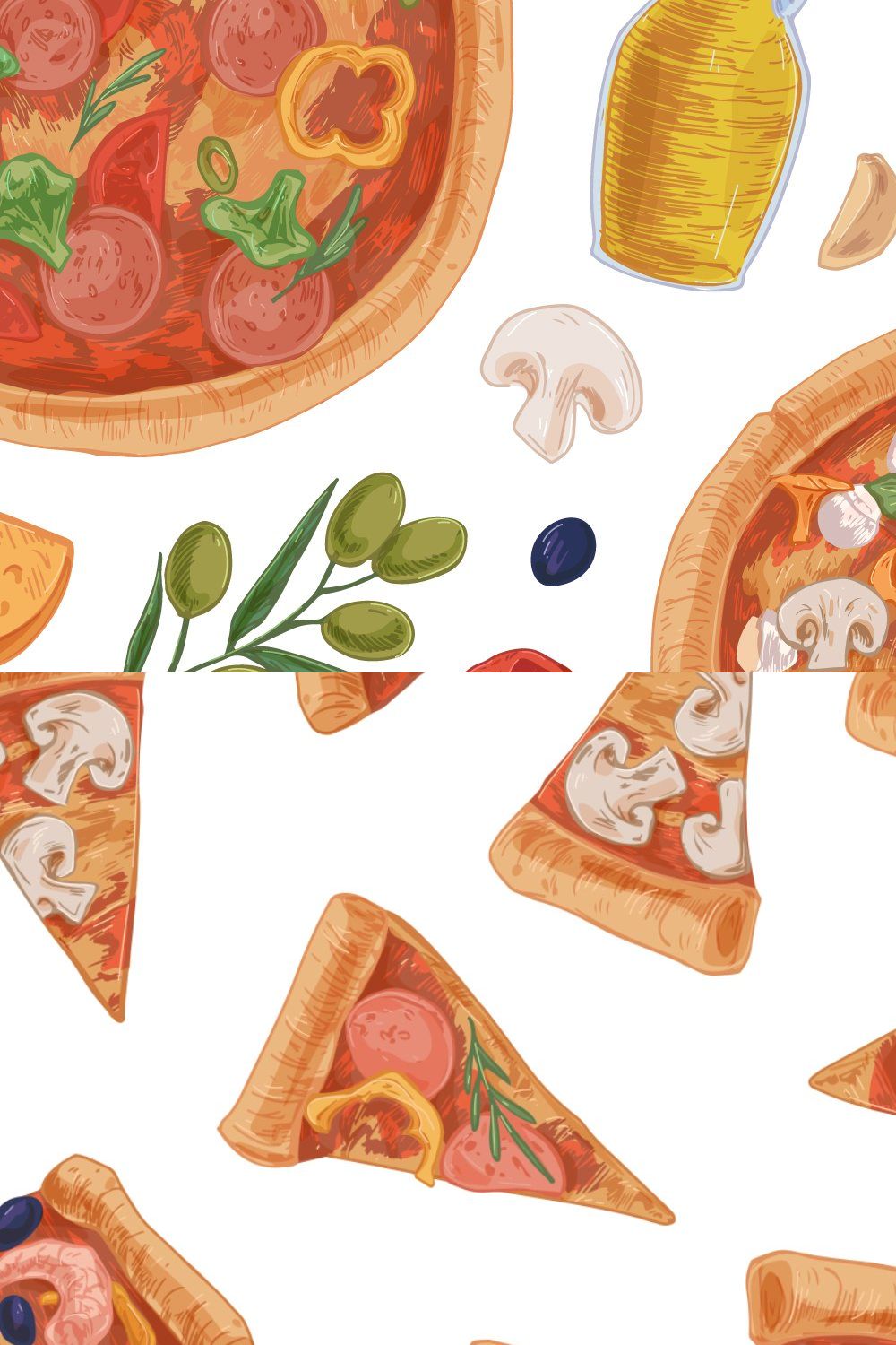 Pizza seamless patterns set pinterest preview image.