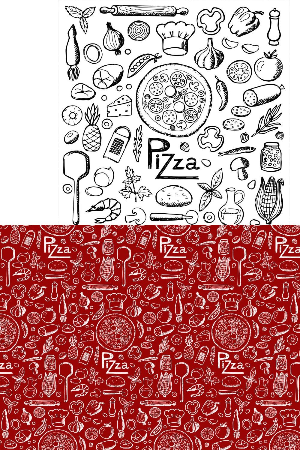 Pizza Set + Seamless Pattern pinterest preview image.