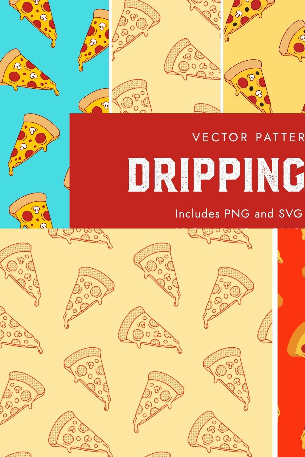 Pizza Slice Seamless Vector Pattern pinterest preview image.
