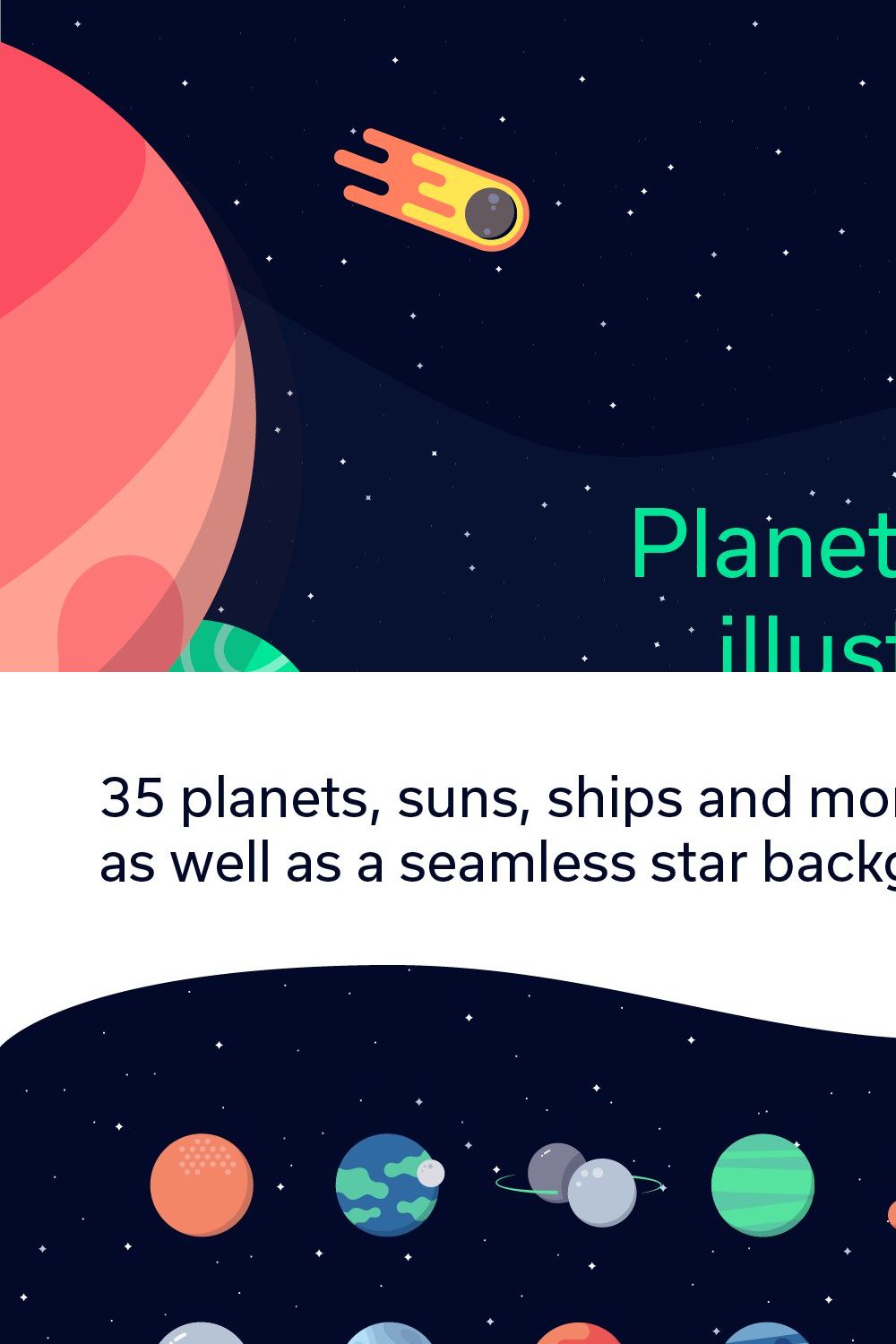 Planets and Space Illustration Set pinterest preview image.