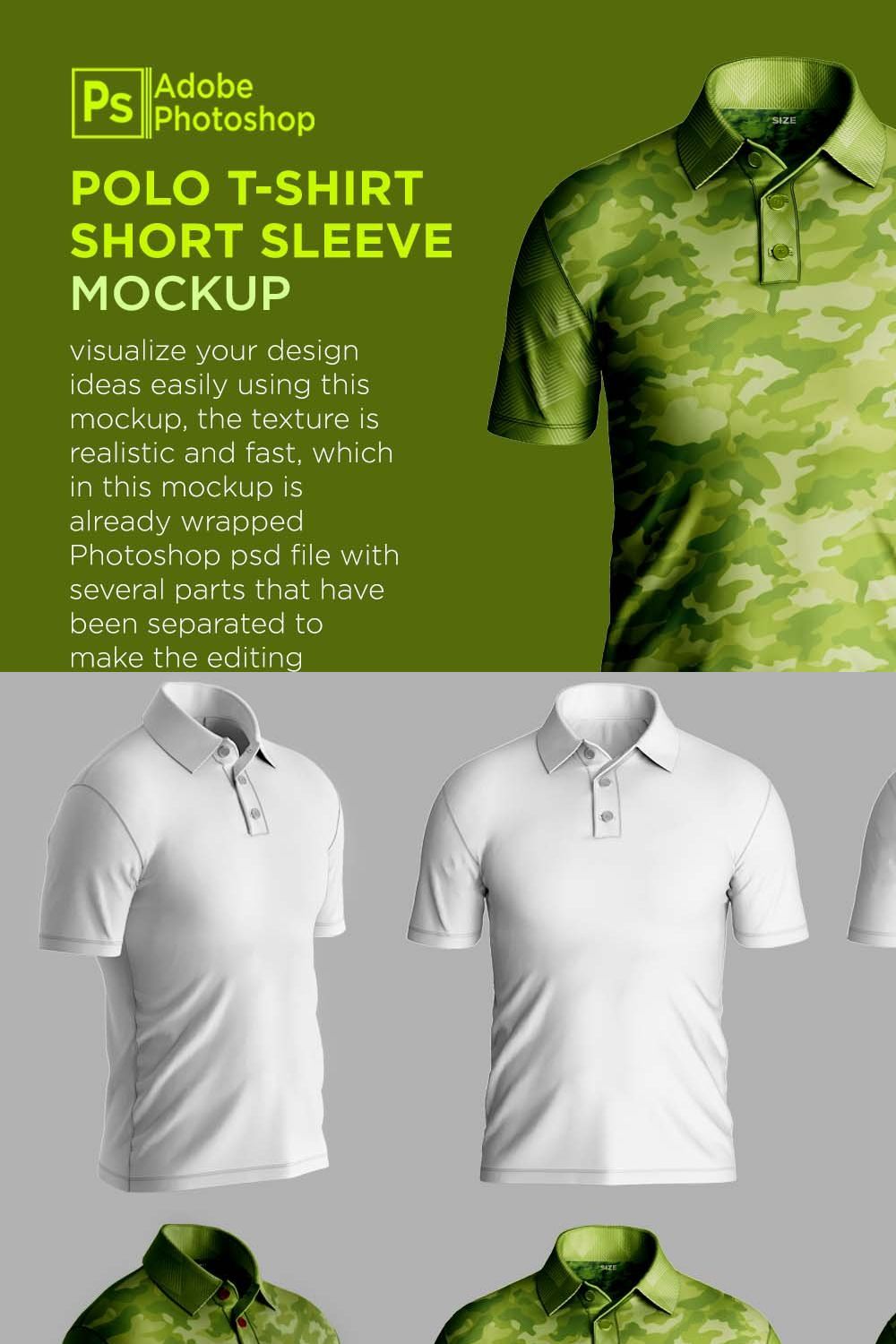 Polo T-Shirt Short Sleeve Mockup pinterest preview image.