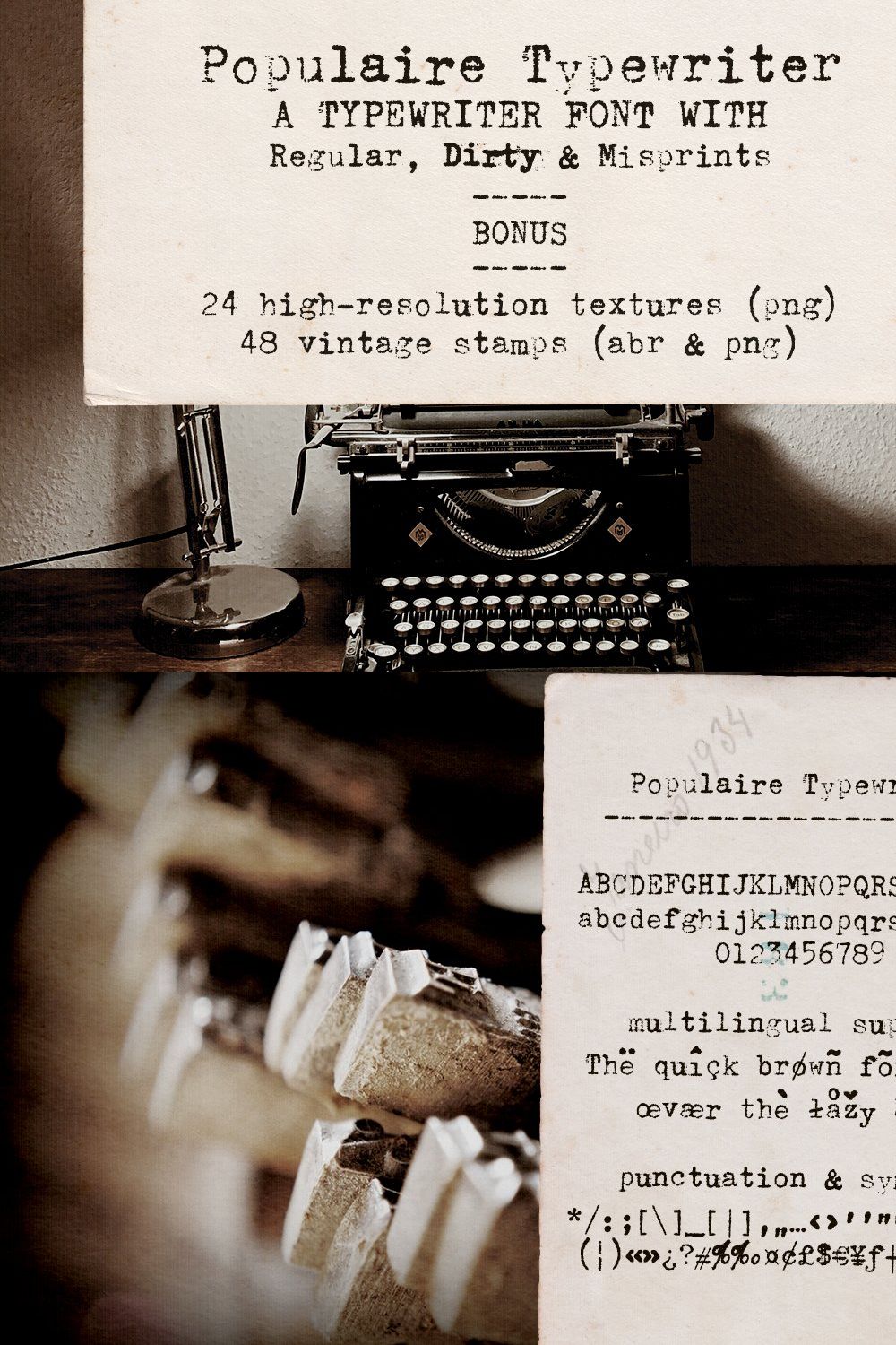 Populaire Typewriter Font & Extras pinterest preview image.