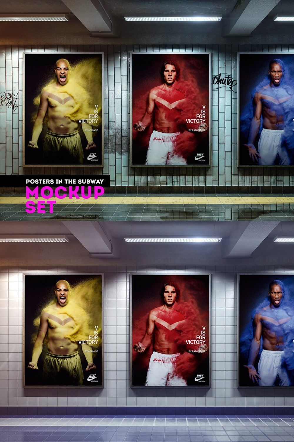 Posters in the subway Mockup Set pinterest preview image.