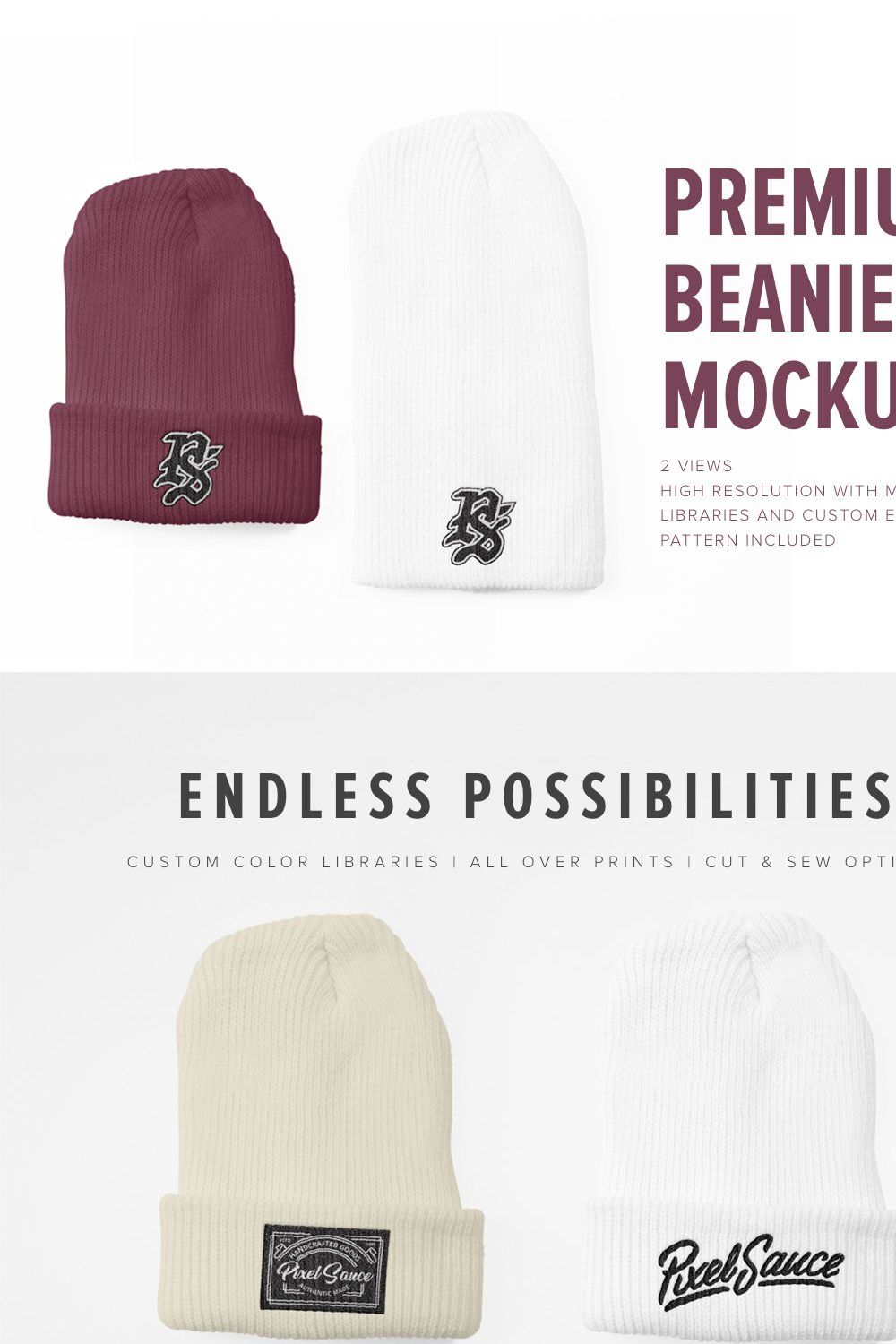 Premium Beanie Mockups pinterest preview image.