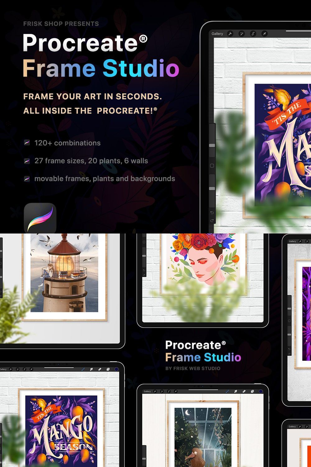 Procreate Frame Studio — Mockups pinterest preview image.