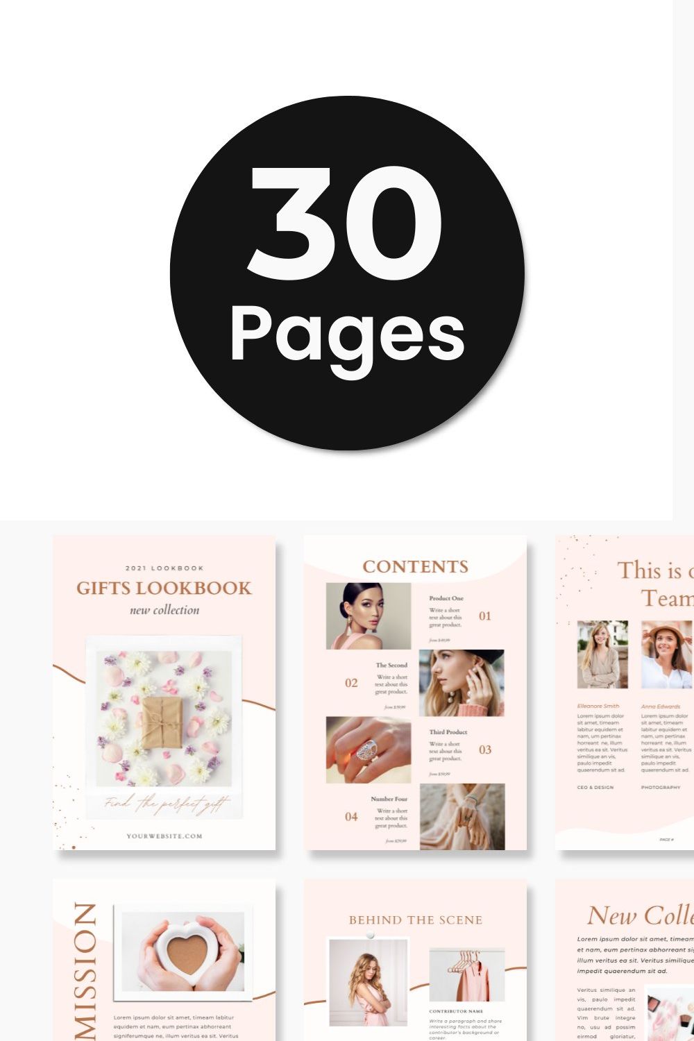 Product Catalog Template Canva Pink pinterest preview image.