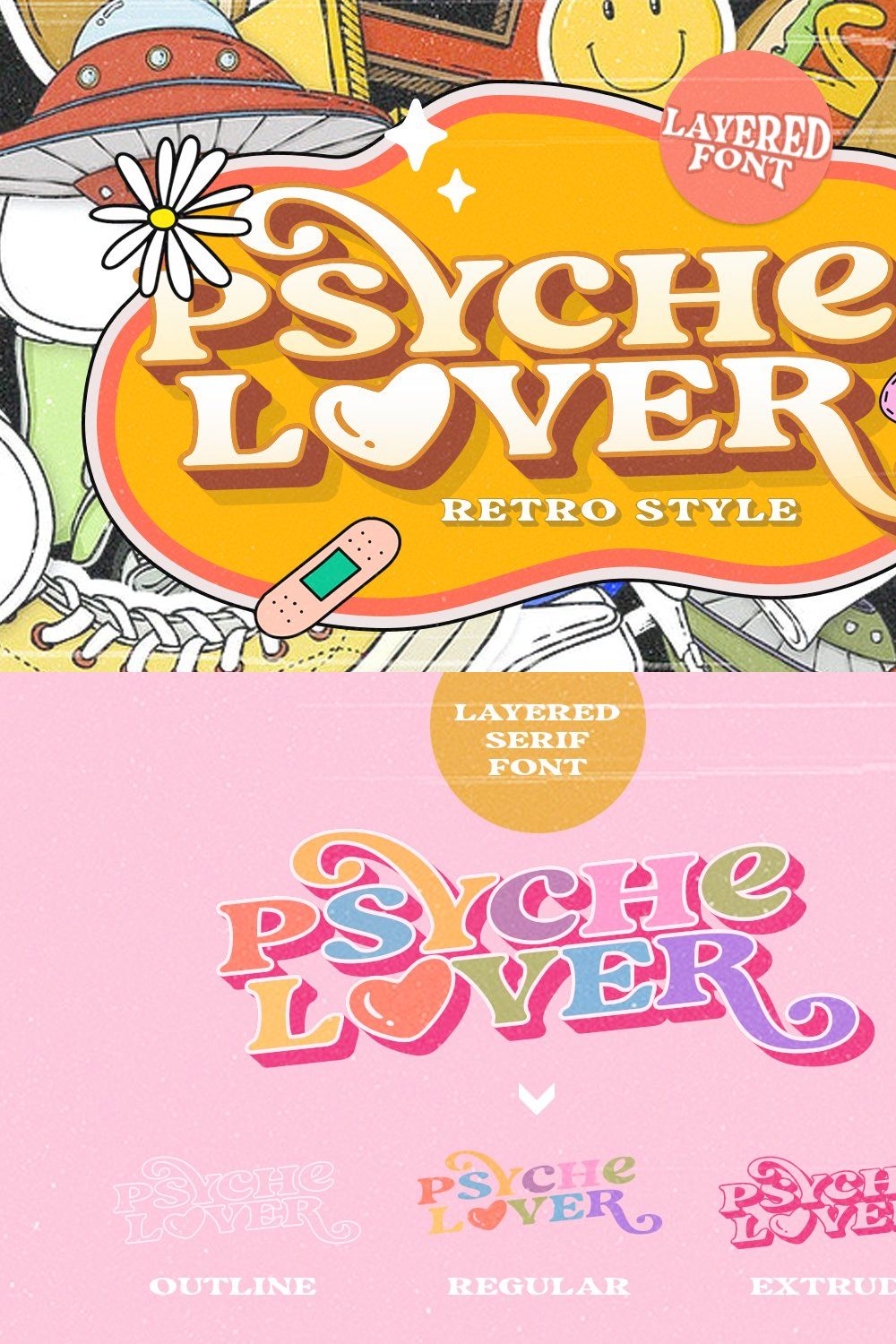Psyche Lover - Layered Retro Font pinterest preview image.