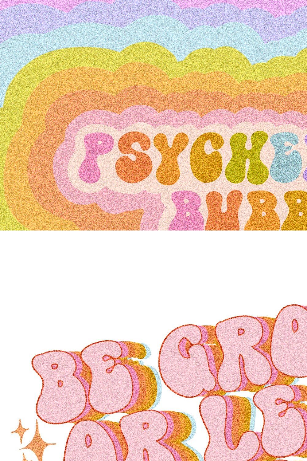 Psychedelic Bubble 70s Font pinterest preview image.