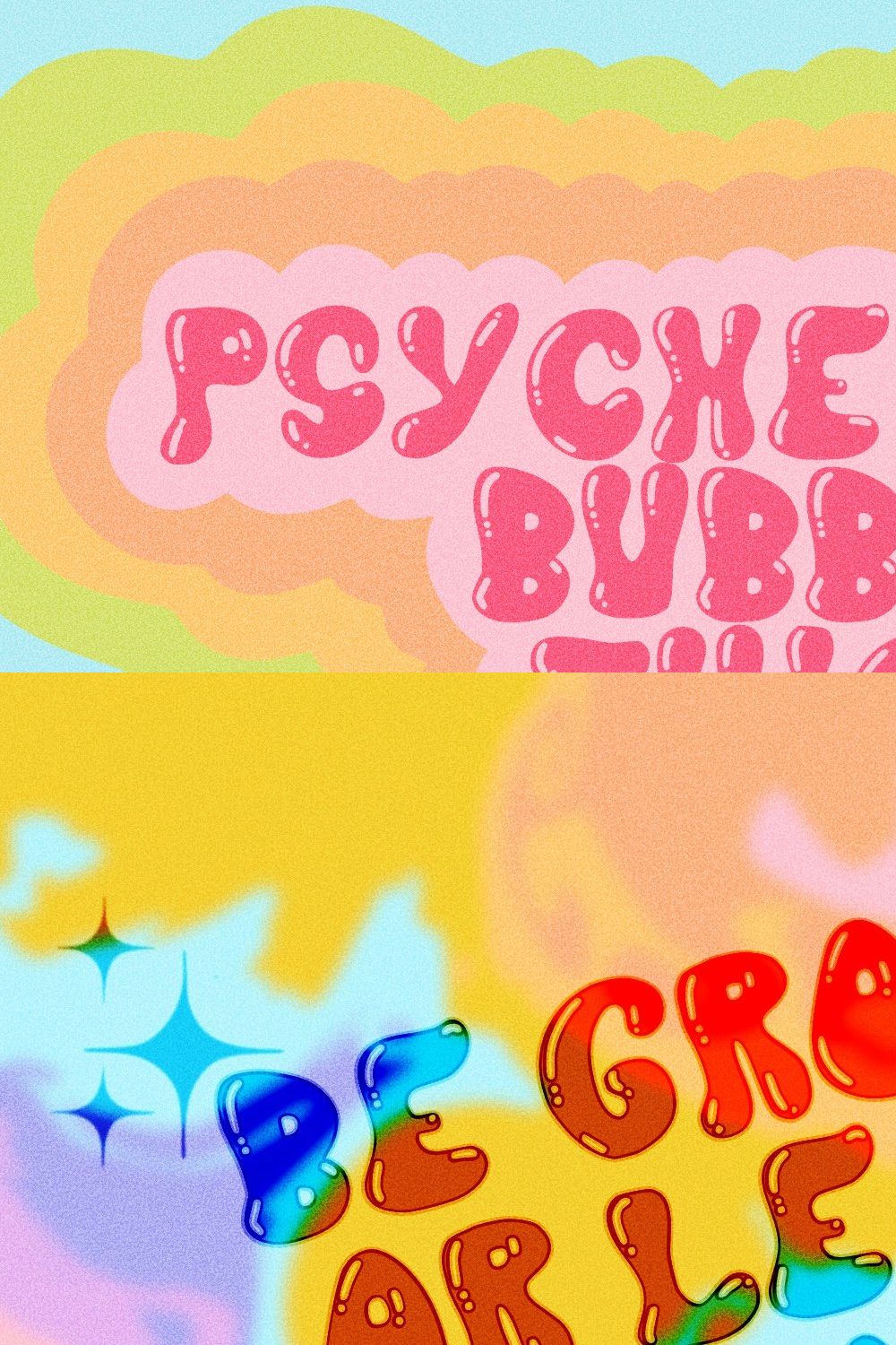 Psychedelic Bubble Juicy Font pinterest preview image.