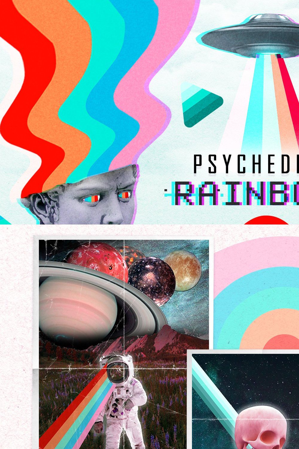 Psychedelic rainbows collage creator pinterest preview image.