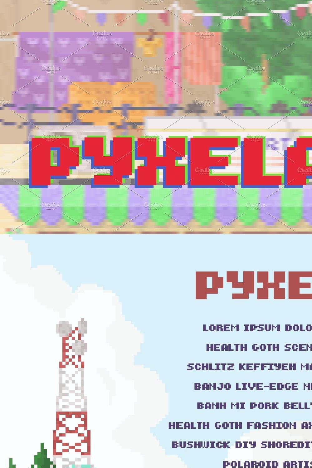 Pyxelate - Retro Pixel Font pinterest preview image.