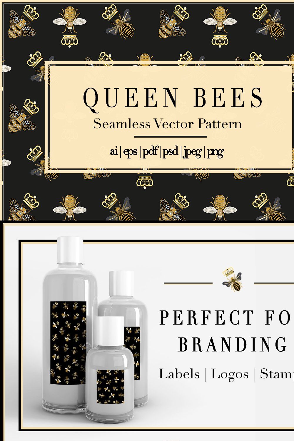 Queen Bees | Vector Pattern pinterest preview image.