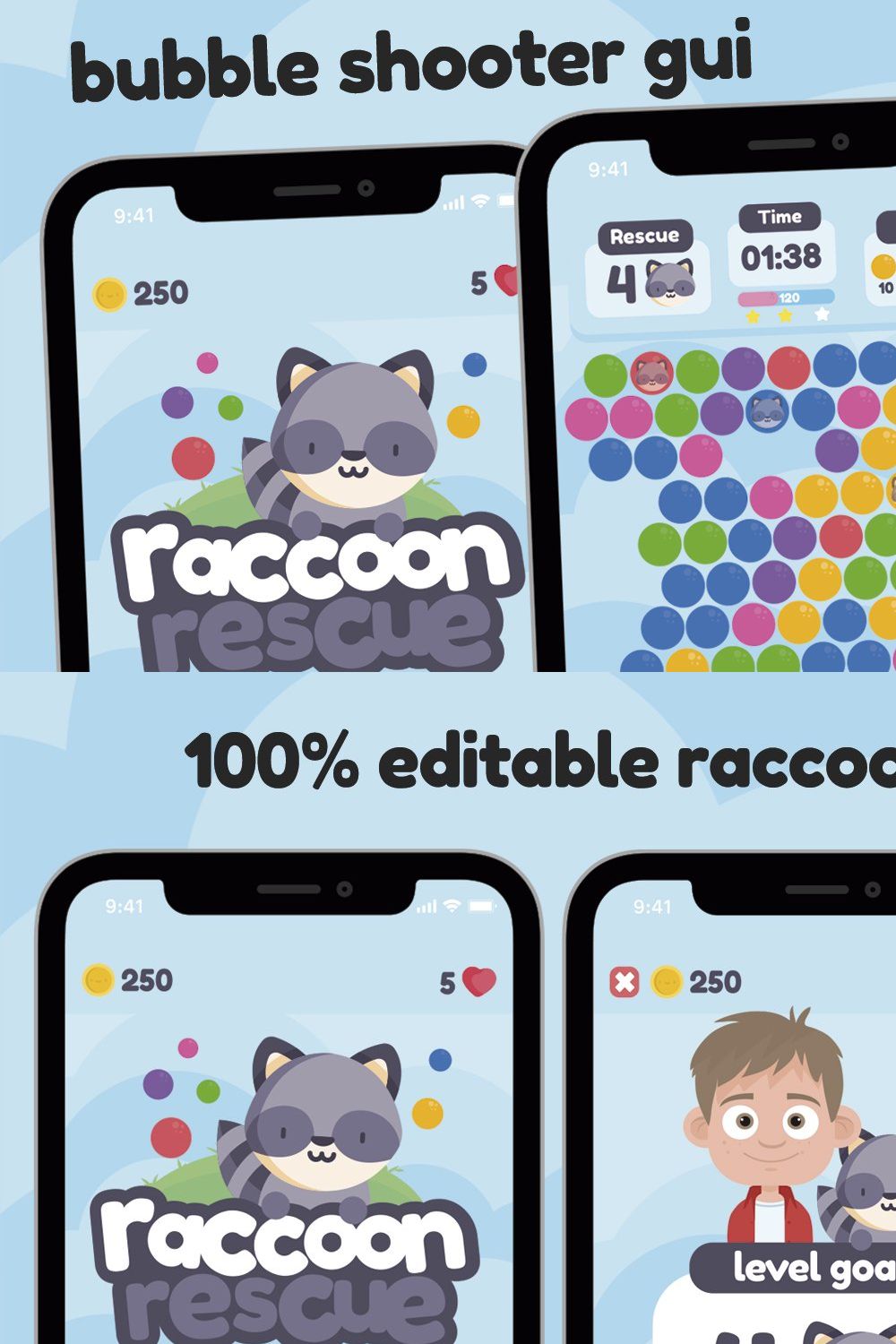 Racoon Rescue Game Gui Assets pinterest preview image.