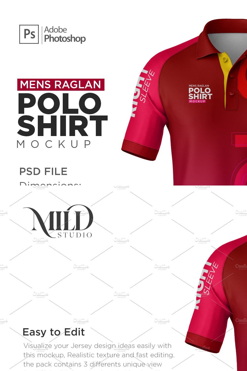Raglan Sleeve Poloshirt Mockup set pinterest preview image.