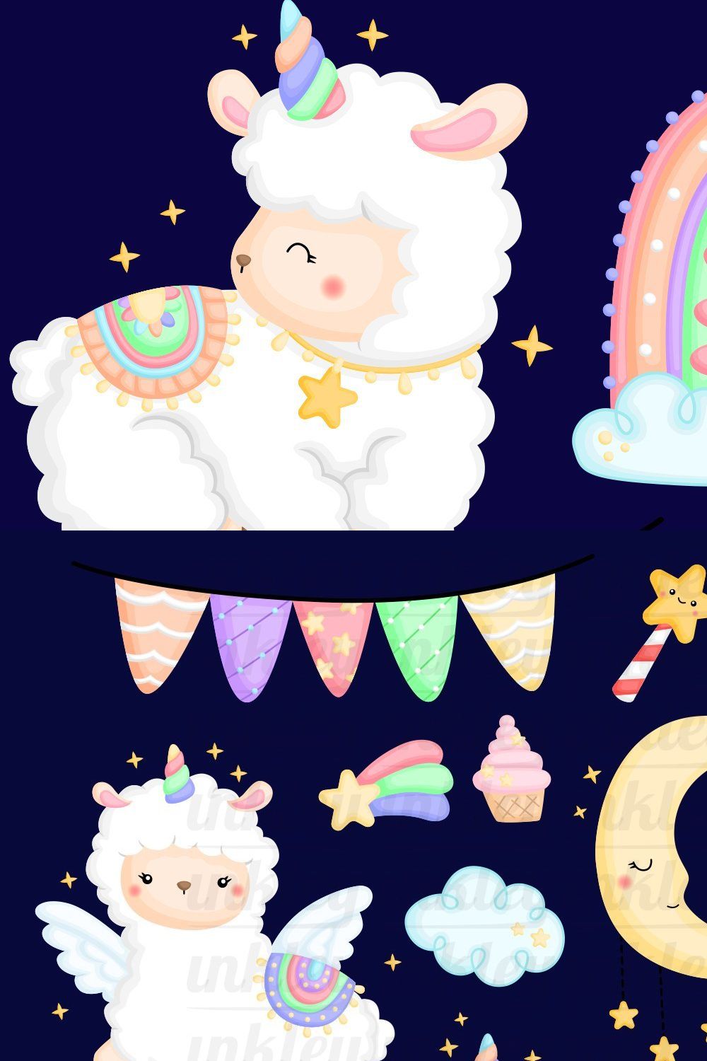 Rainbow And Llama Clipart pinterest preview image.