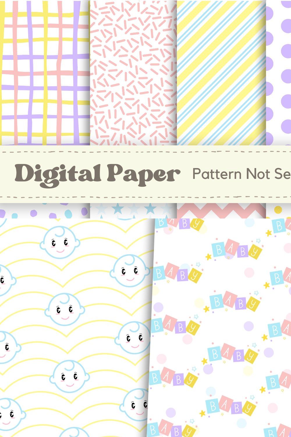Rainbow Baby Digital Paper Patterns pinterest preview image.
