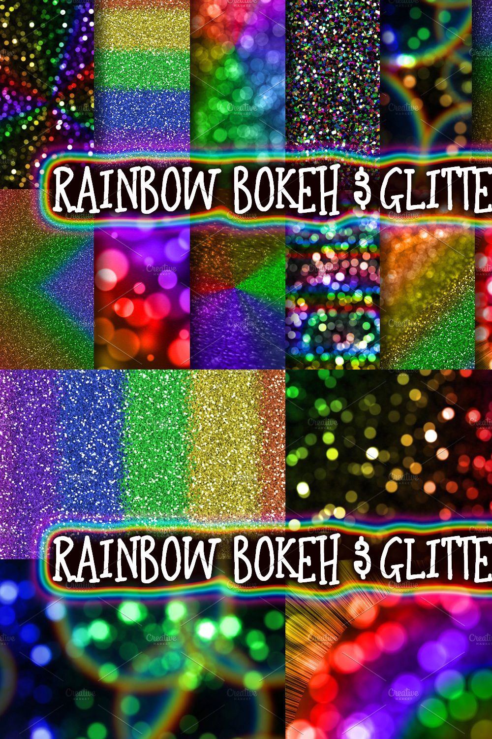 Rainbow Bokeh & Glitter Backgrounds pinterest preview image.