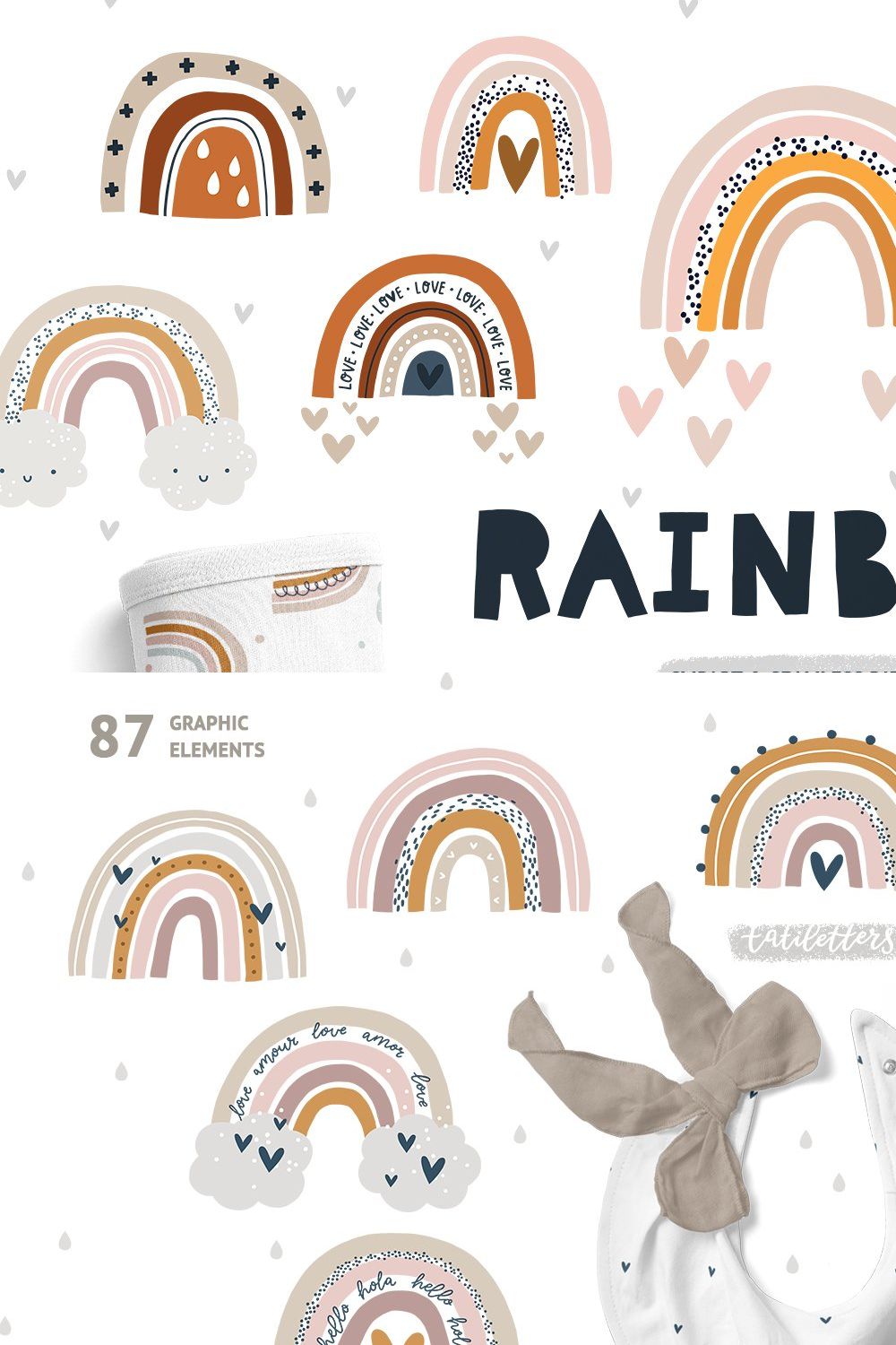 Rainbow Bundle | Clipart & Patterns pinterest preview image.