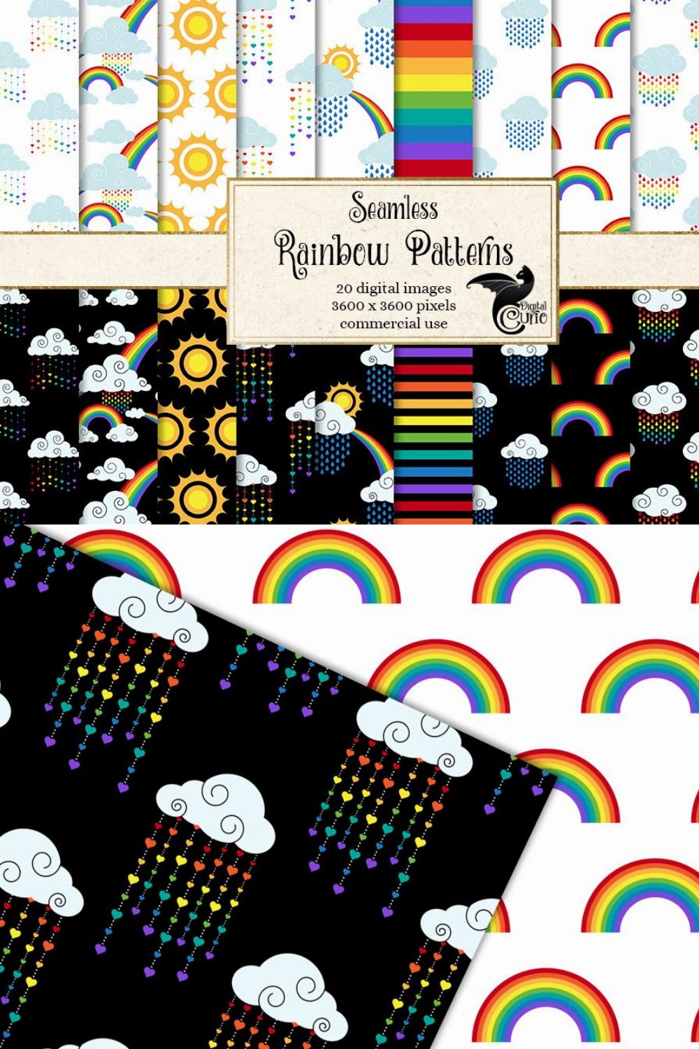 Rainbow Digital Paper pinterest preview image.