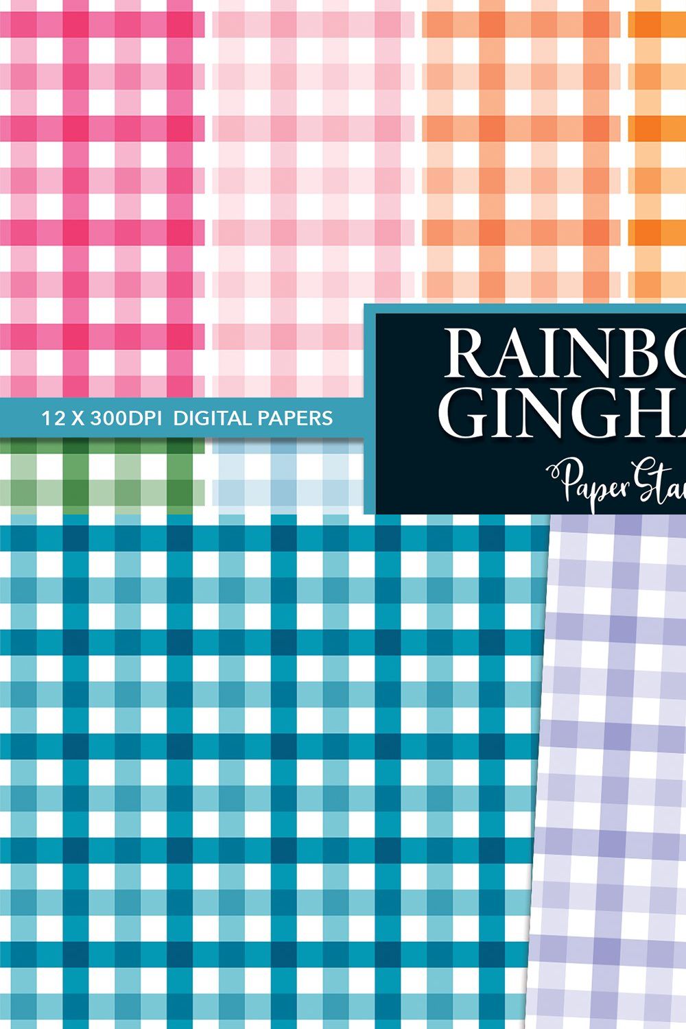 Rainbow Gingham Seamless Patterns pinterest preview image.