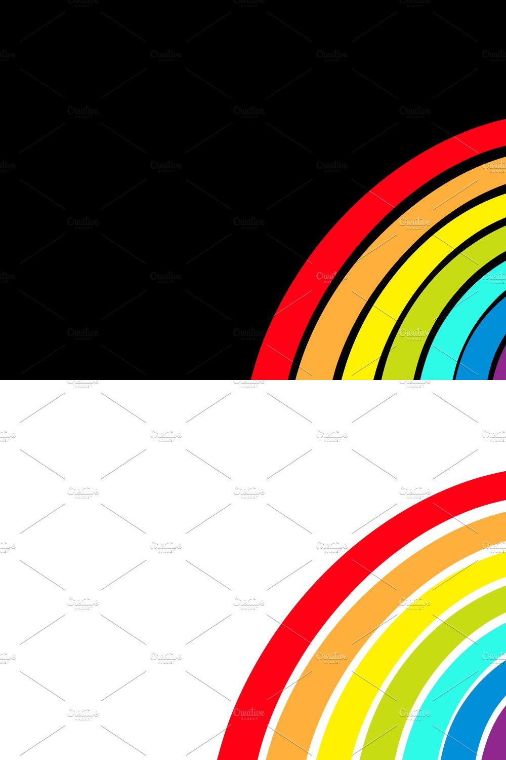 Rainbow icon. Black White background pinterest preview image.