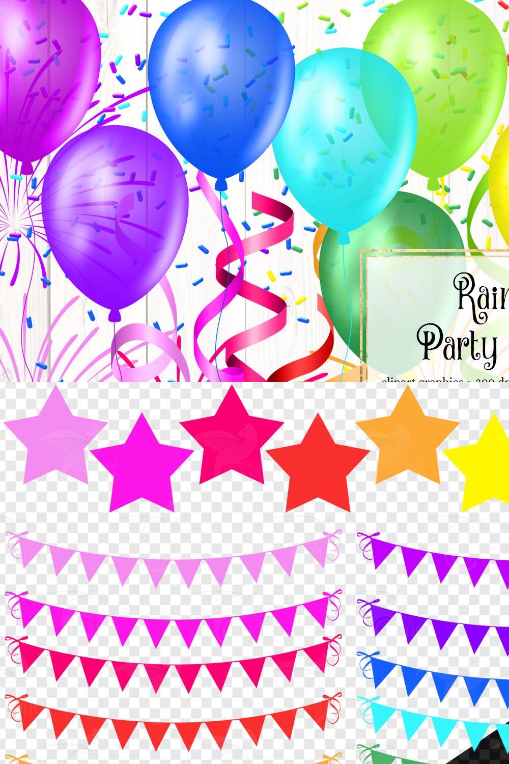Rainbow Party Clip Art pinterest preview image.