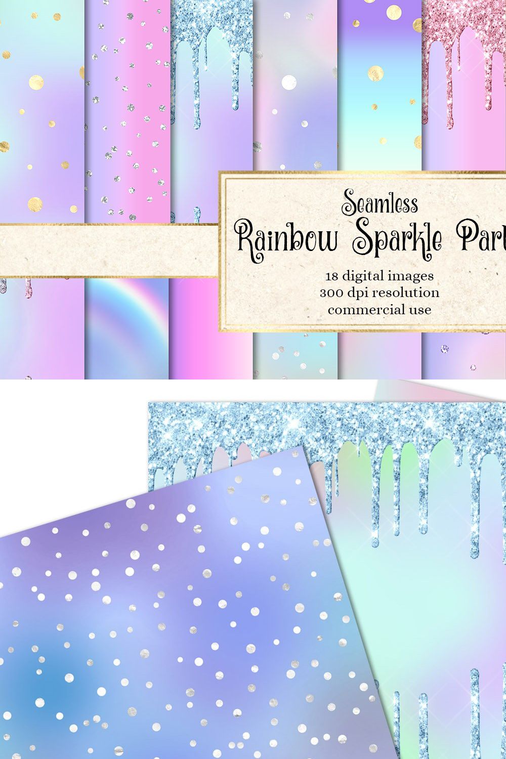 Rainbow Sparkle Party Backgrounds pinterest preview image.