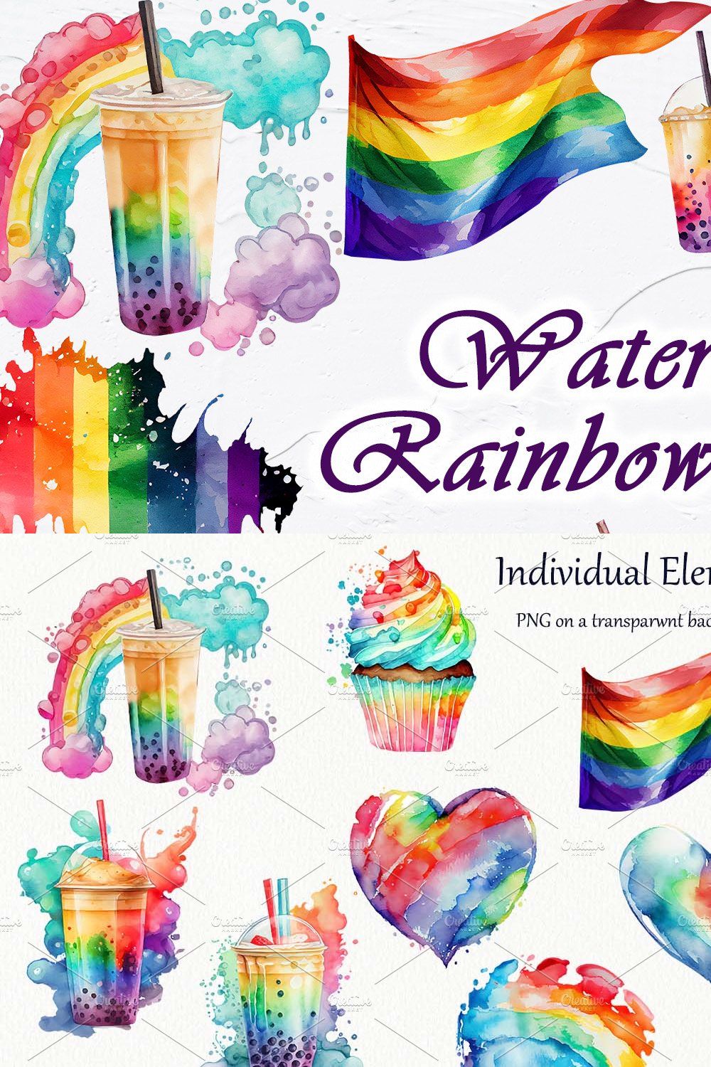 Rainbow Watercolor clipart. Pride pinterest preview image.