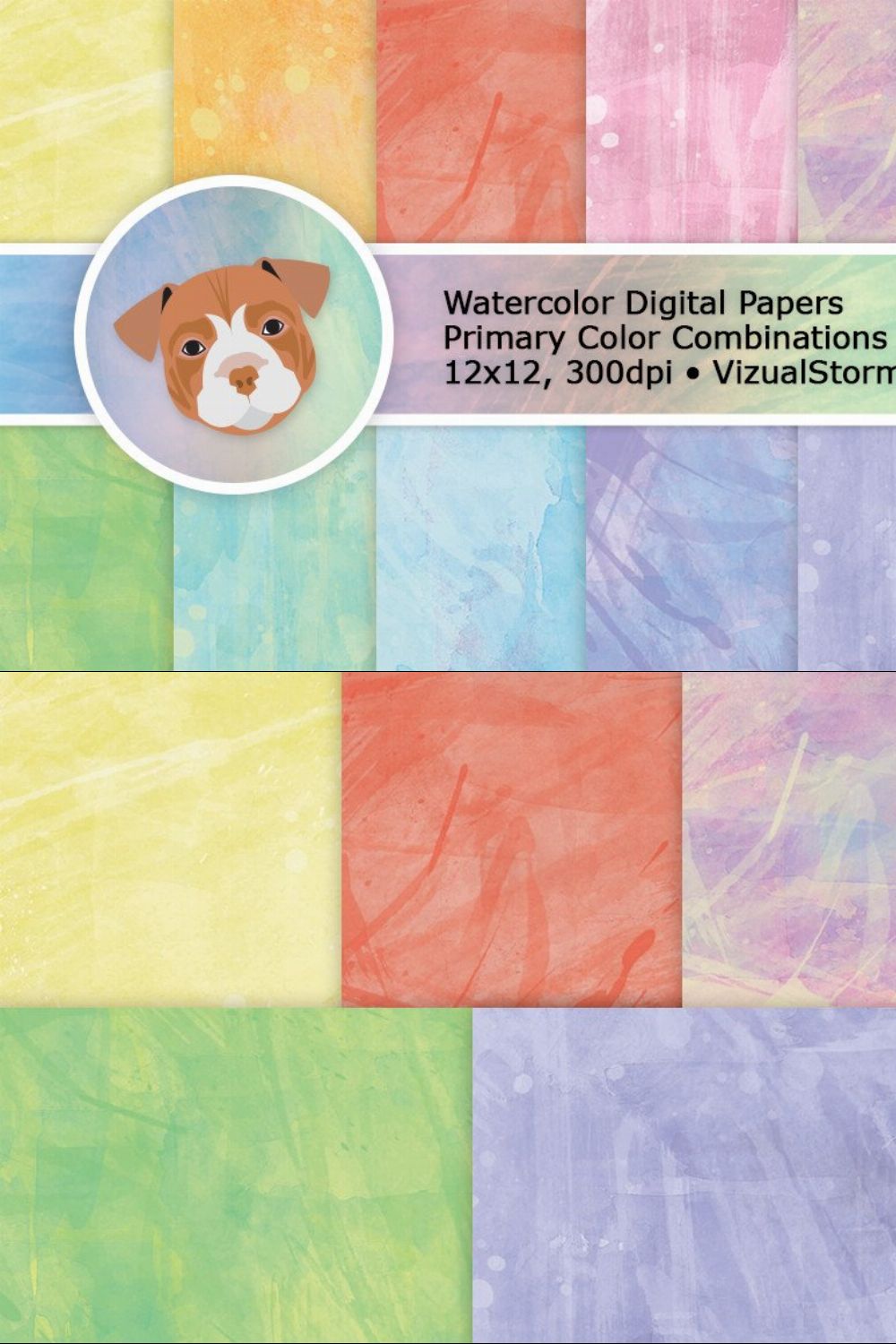 Rainbow Watercolor Digital Patterns pinterest preview image.