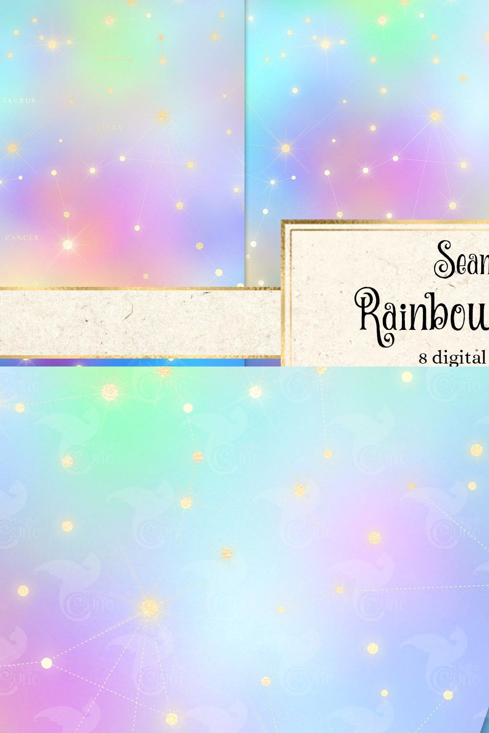 Rainbow Zodiac Digital Paper pinterest preview image.