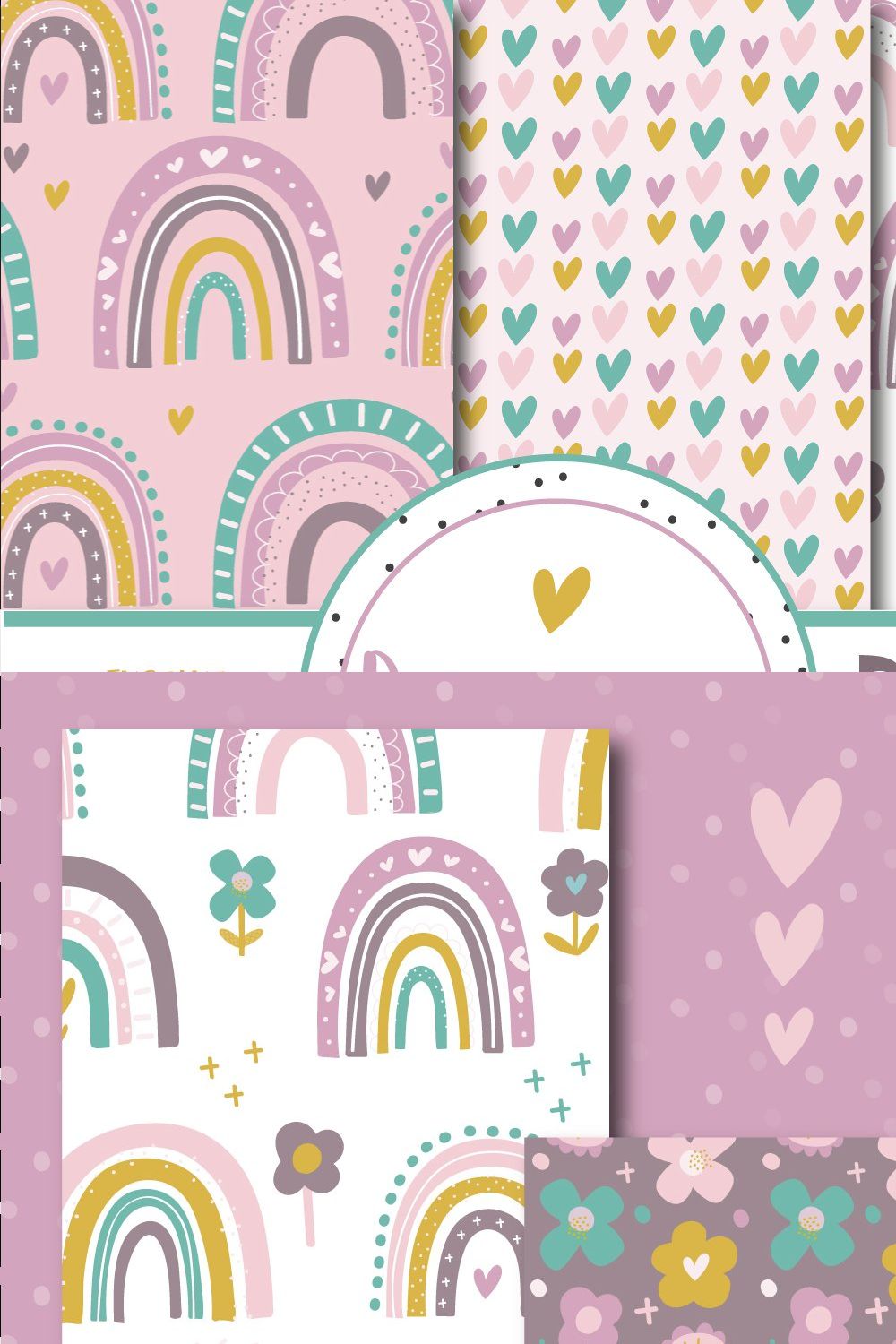 Rainbows & Flowers paper pinterest preview image.