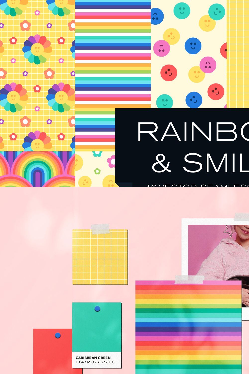 Rainbows & Smiles Pattern Collection pinterest preview image.