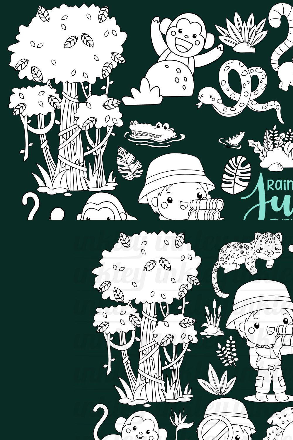 Rainforest Jungle Explorer Coloring pinterest preview image.