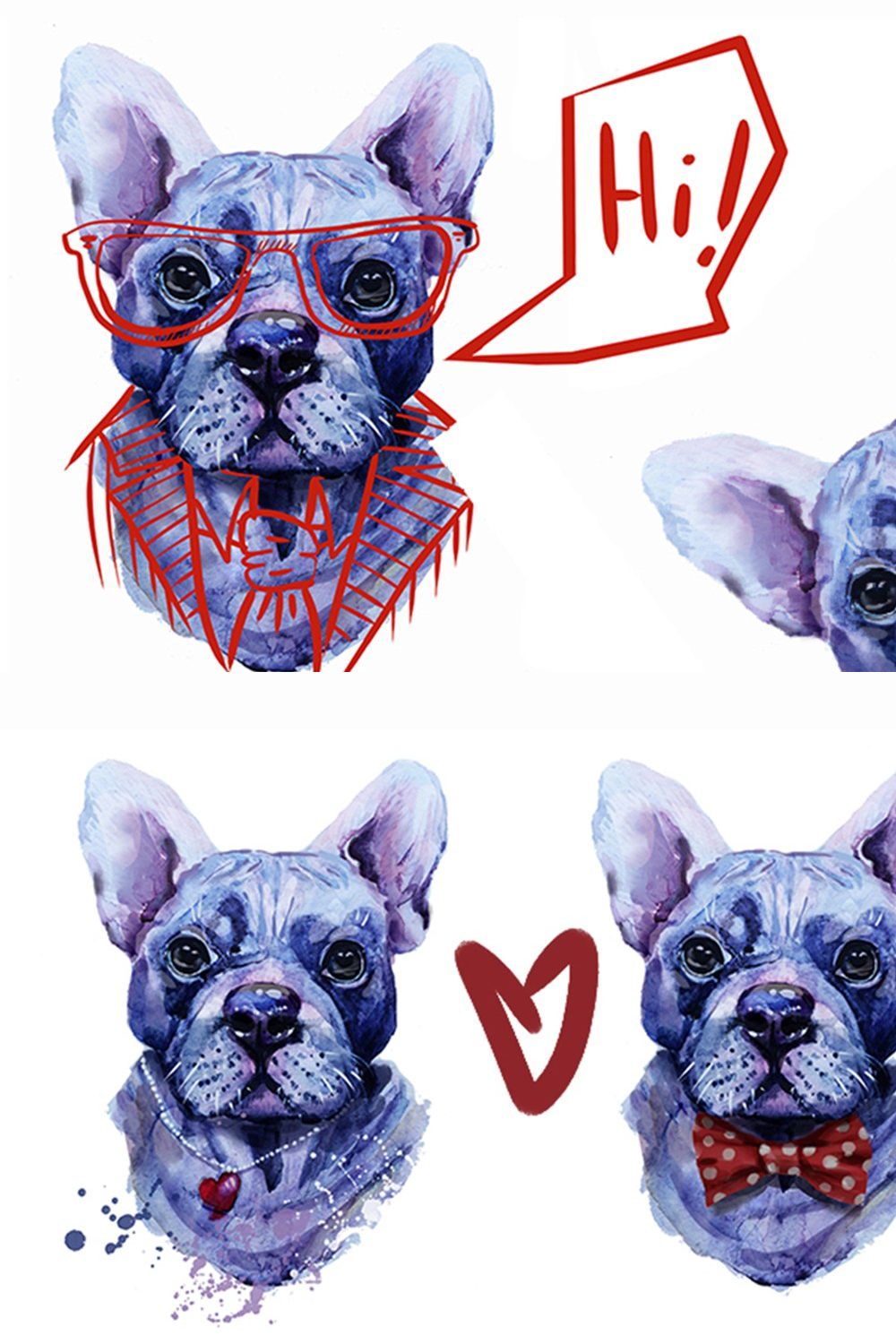 real watercolor French bulldog pinterest preview image.