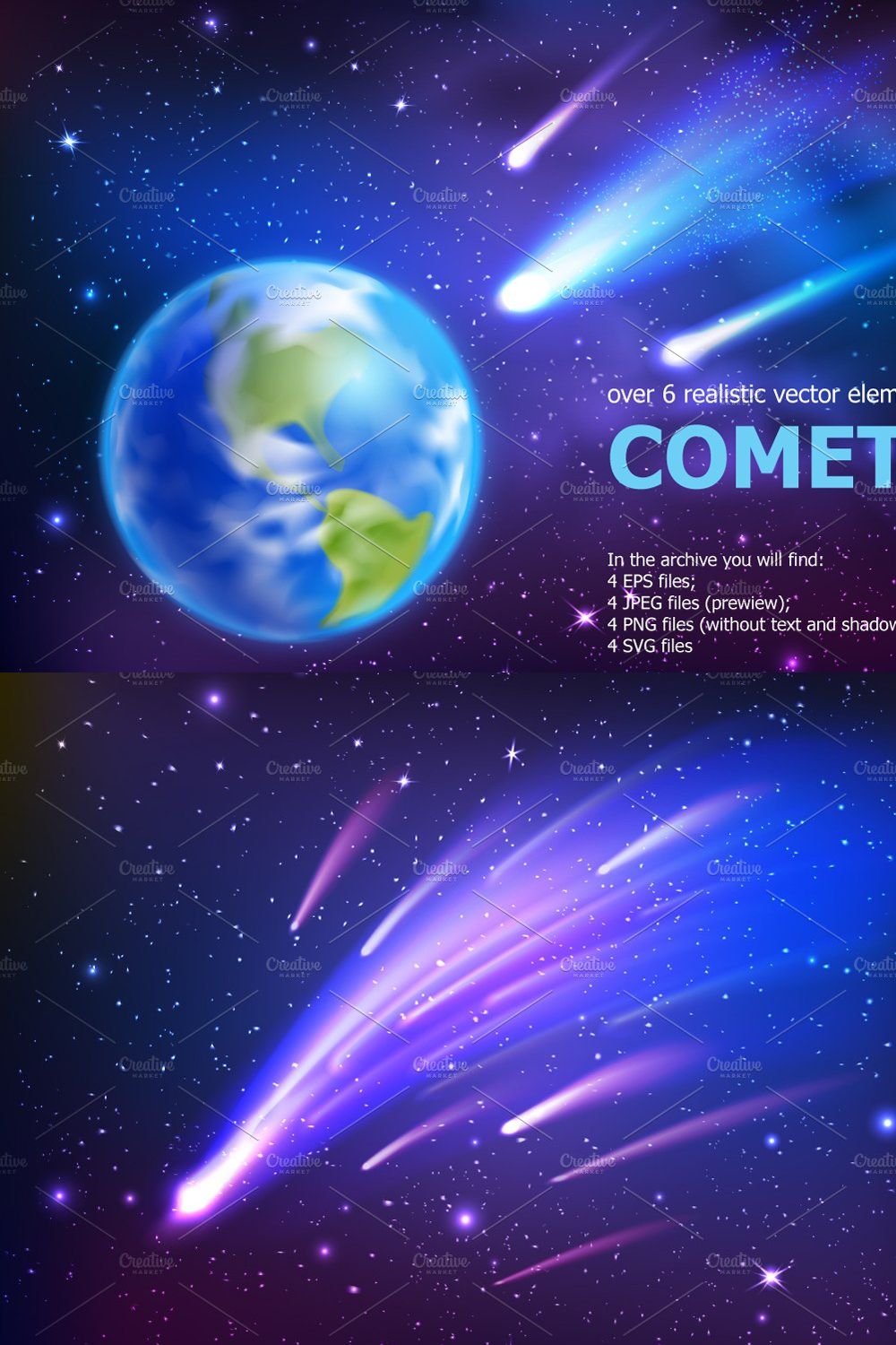 Realistic Comets Set pinterest preview image.