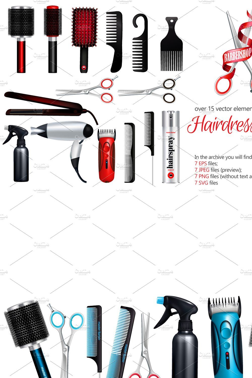 Realistic Hairdresser Tools Set pinterest preview image.
