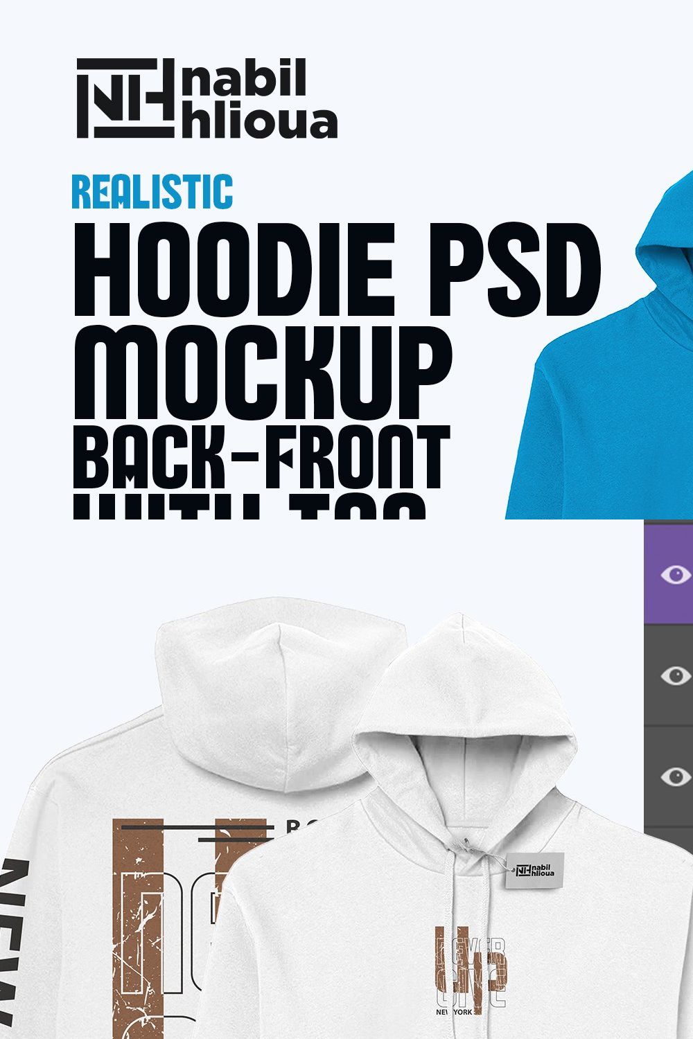 realistic Hoodie PSD Mockup Template pinterest preview image.