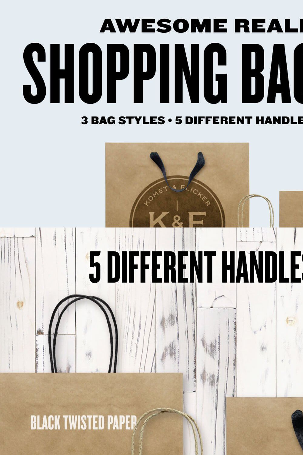 Realistic Kraft Shopping Bag Mockups pinterest preview image.