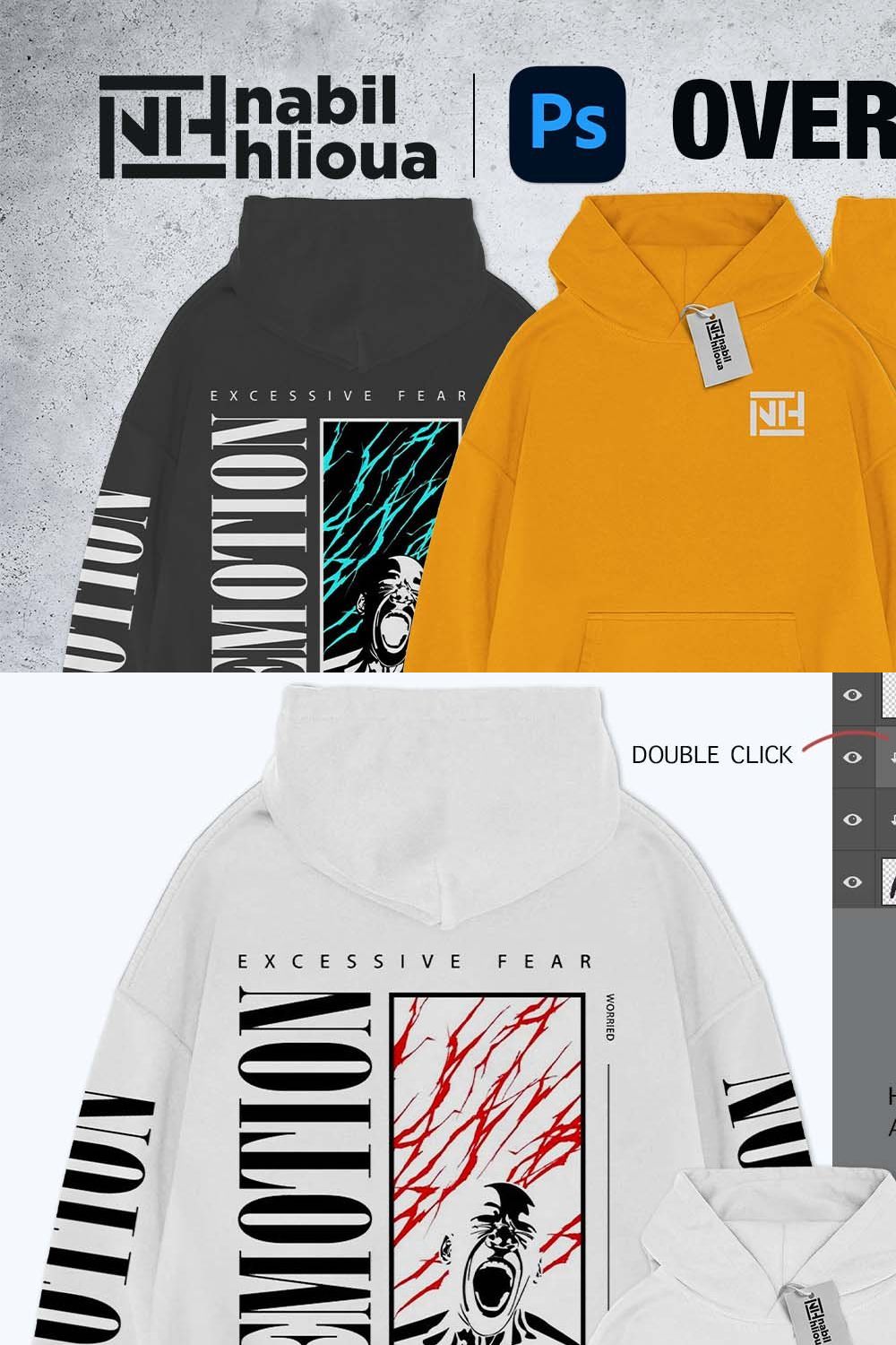 realistic oversize Hoodie PSD Mockup pinterest preview image.